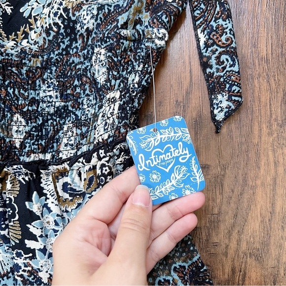 Free People • Let's Smock About It Maxi Slip dress black floral print tiered - Picture 6 of 15